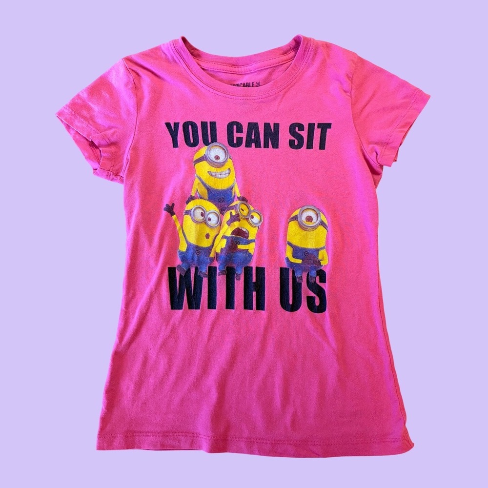 Despicable Me Minions Pink Graphic Baby Tee You Can Sit With Us Shirt #18